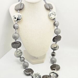 Artisan Mixed Media Statement Necklace - Ceramic & Natural Stone